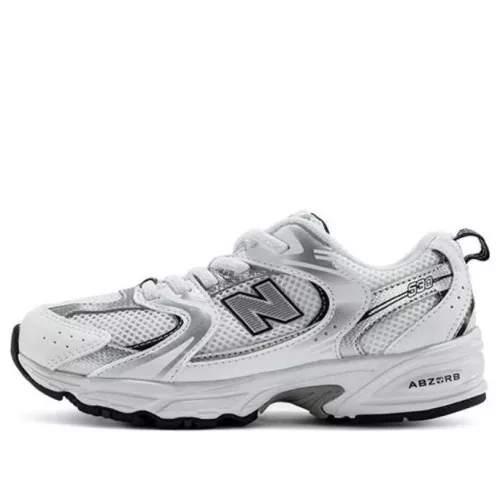 New Balance 530 White Natural Indigo detské nízke streetové tenisky biele-indigové — produktová fotografia na bielom pozadí, bočný pohľad