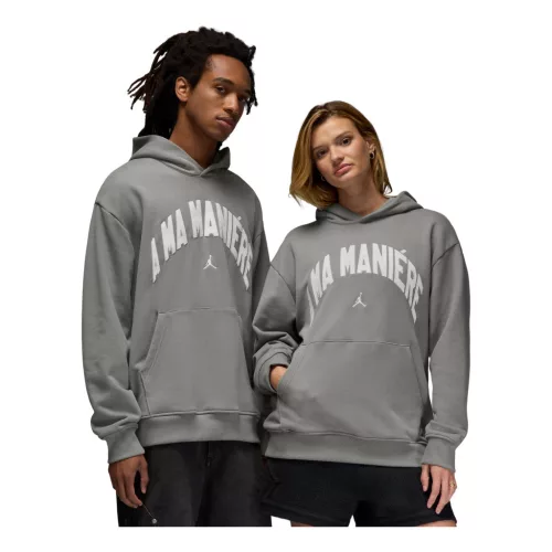 Jordan X A Ma Maniere Hoodie Flat Pewter mikina s kapucňou — produktová fotografia na bielom pozadí, bočný pohľad