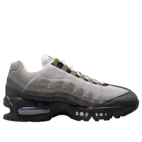 Nike Air Max 95 OG Big Bubble Black Medium Olive dámske nízke streetové tenisky olivové-čierne — produktová fotografia na bielom pozadí, bočný pohľad