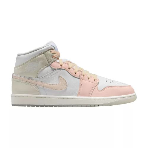 Jordan 1 Mid SE White Sea Glass Glacier Blue Guava Ice polovysoké streetové tenisky biele-modré — produktová fotografia na bielom pozadí, bočný pohľad
