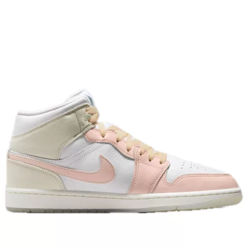 Jordan 1 Mid SE White Sea Glass Glacier Blue Guava Ice polovysoké streetové tenisky biele-modré — produktová fotografia na bielom pozadí, bočný pohľad