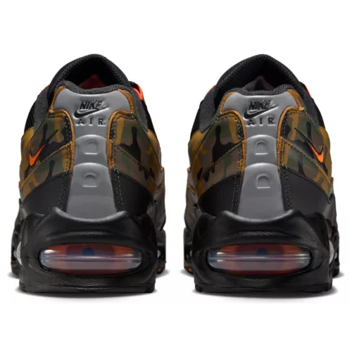 Nike Air Max 95 Safety Orange Camo nízke streetové tenisky čierne-béžové — produktová fotografia na bielom pozadí, bočný pohľad