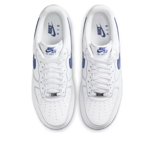 Nike Air Force 1 Low '07 LV8 White Deep Royal Blue nízke streetové tenisky biele-kráľovsky modré — produktová fotografia na bielom pozadí, bočný pohľad
