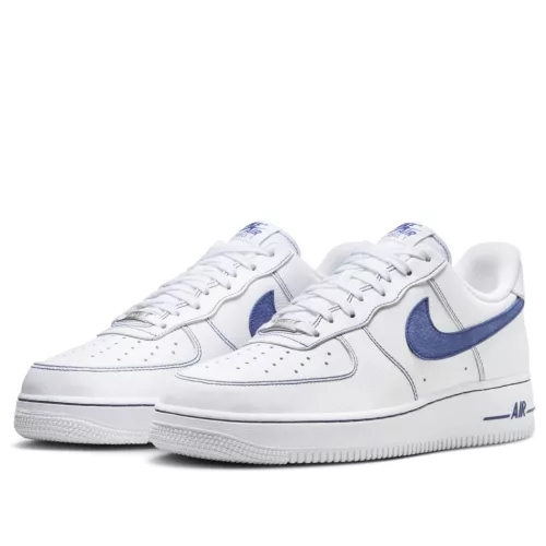 Nike Air Force 1 Low '07 LV8 White Deep Royal Blue nízke streetové tenisky biele-kráľovsky modré — produktová fotografia na bielom pozadí, bočný pohľad