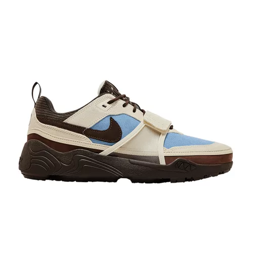 Nike Zoom Field Jaxx Travis Scott Leche Blue nízke streetové tenisky modré-hnedé — produktová fotografia na bielom pozadí, bočný pohľad