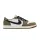 Jordan 1 Retro Low Medium Olive Summit White Sail Black nízke streetové tenisky olivové-biele — produktová fotografia na bielom pozadí, bočný pohľad