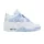 Jordan 4 Retro Forget Me Not dámske nízke streetové tenisky — produktová fotografia na bielom pozadí, bočný pohľad