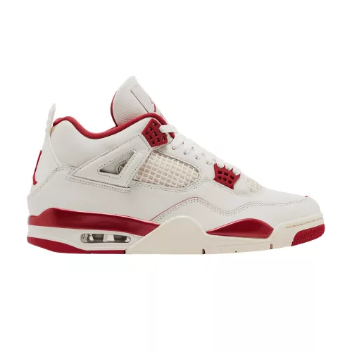 Jordan 4 Retro Valentine's Day Sierra Red dámske nízke streetové tenisky červené — produktová fotografia na bielom pozadí, bočný pohľad