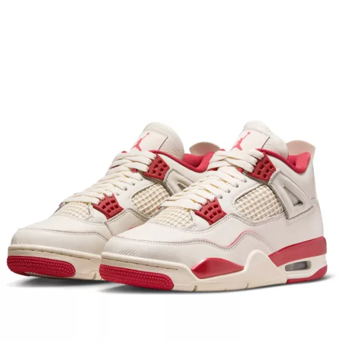 Jordan 4 Retro Valentine's Day Sierra Red dámske nízke streetové tenisky červené — produktová fotografia na bielom pozadí, bočný pohľad