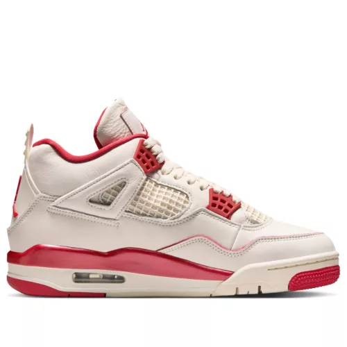Jordan 4 Retro Valentine's Day Sierra Red dámske nízke streetové tenisky červené — produktová fotografia na bielom pozadí, bočný pohľad