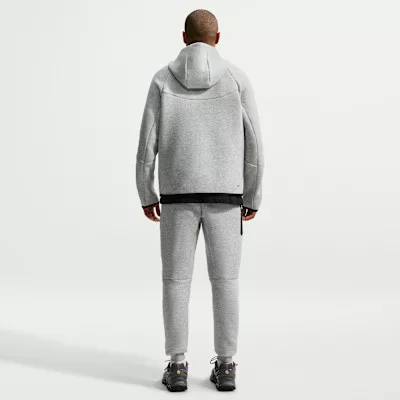 Nike Sportswear Tech Fleece Full Zip Hoodie Dark Grey Heather mikina s kapucňou sivá-čierna — produktová fotografia na bielom pozadí, bočný pohľad