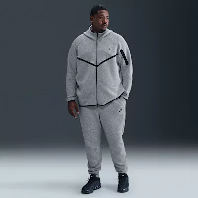 Nike Sportswear Tech Fleece Full Zip Hoodie Dark Grey Heather mikina s kapucňou sivá-čierna — produktová fotografia na bielom pozadí, bočný pohľad