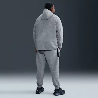 Nike Sportswear Tech Fleece Full Zip Hoodie Dark Grey Heather mikina s kapucňou sivá-čierna — produktová fotografia na bielom pozadí, bočný pohľad