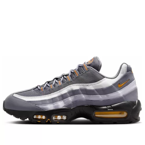 Nike Air Max 95 Cool Grey Sundial nízke streetové tenisky sivé — produktová fotografia na bielom pozadí, bočný pohľad