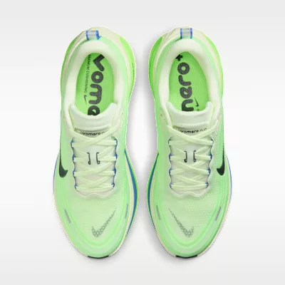 Nike Vomero Plus Volt Tint Lime Blast Sapphire nízke bežecké tenisky neónovozelené — produktová fotografia na bielom pozadí, bočný pohľad