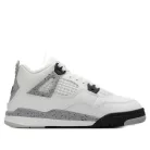 Jordan 4 Retro White Cement (2025) detské nízke streetové tenisky biele — produktová fotografia na bielom pozadí, bočný pohľad
