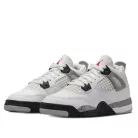 Jordan 4 Retro White Cement (2025) detské nízke streetové tenisky biele — produktová fotografia na bielom pozadí, bočný pohľad