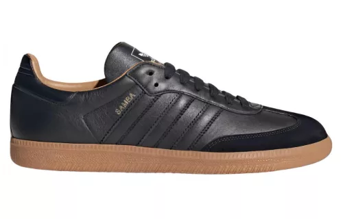 adidas Samba OG Made In Italy Black Gum nízke streetové tenisky čierne — produktová fotografia na bielom pozadí, bočný pohľad