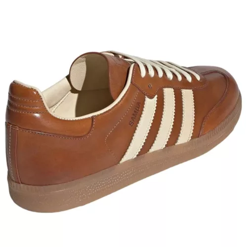 adidas Samba OG Made in Italy Vachetta Tan nízke streetové tenisky béžové — produktová fotografia na bielom pozadí, bočný pohľad