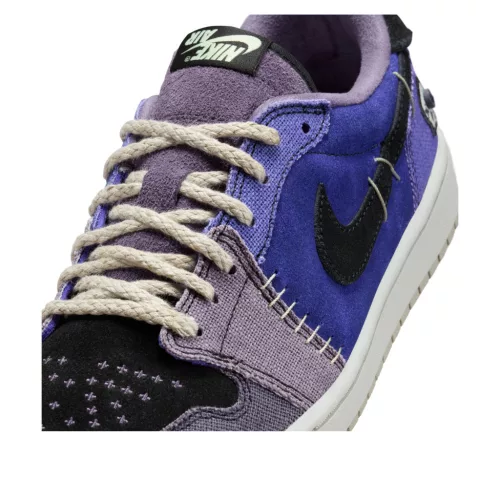 Jordan 1 Retro Low OG Zion Williamson Voodoo Alternate nízke streetové tenisky — produktová fotografia na bielom pozadí, bočný pohľad