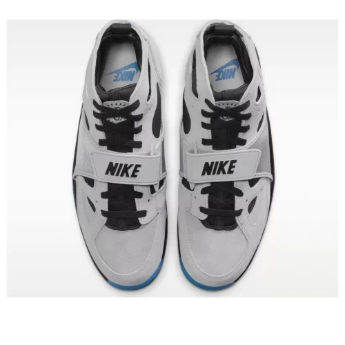 Nike Air Trainer Huarache Wolf Grey Star Blue nízke streetové tenisky sivé-modré — produktová fotografia na bielom pozadí, bočný pohľad