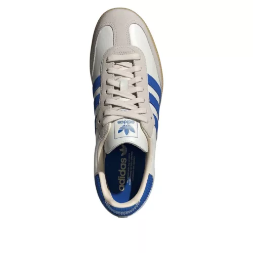 adidas Samba OG Cloud White Blue Gum nízke streetové tenisky biele-modré — produktová fotografia na bielom pozadí, bočný pohľad