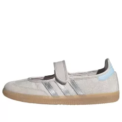 adidas Samba Jane Liberty London Chalk Pearl Silver dámske nízke streetové tenisky strieborné — produktová fotografia na bielom pozadí, bočný pohľad