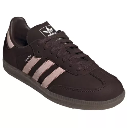 adidas Samba OG Aurora Coffee Sandy Pink dámske nízke streetové tenisky ružové — produktová fotografia na bielom pozadí, bočný pohľad