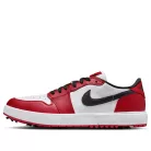 Jordan 1 Low Golf Spiked Chicago nízke streetové tenisky — produktová fotografia na bielom pozadí, bočný pohľad
