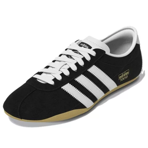 adidas Tokyo Black White dámske nízke streetové tenisky čierne-biele — produktová fotografia na bielom pozadí, bočný pohľad