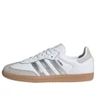 adidas Samba OG White Silver Metallic Grey dámske nízke streetové tenisky biele-strieborné — produktová fotografia na bielom pozadí, bočný pohľad
