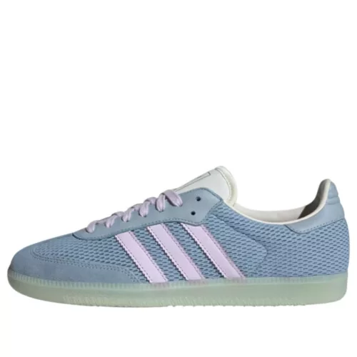 adidas Samba OG Tactile Blue Ice Lavender nízke streetové tenisky modré-levanduľové — produktová fotografia na bielom pozadí, bočný pohľad