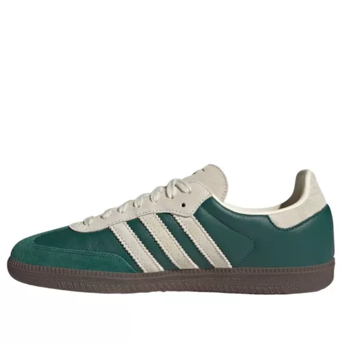 adidas Samba OG Collegiate Green Cream White nízke streetové tenisky zelené-krémové — produktová fotografia na bielom pozadí, bočný pohľad