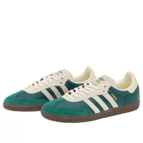 adidas Samba OG Collegiate Green Cream White nízke streetové tenisky zelené-krémové — produktová fotografia na bielom pozadí, bočný pohľad