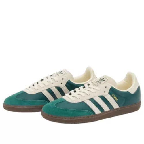 adidas Samba OG Collegiate Green Cream White nízke streetové tenisky zelené-krémové — produktová fotografia na bielom pozadí, bočný pohľad
