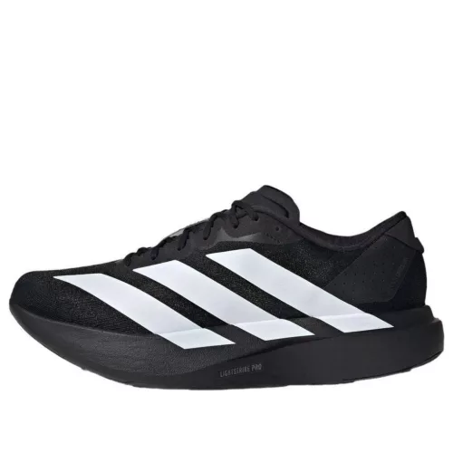 adidas Adizero Evo SL Black White nízke bežecké tenisky čierne-biele — produktová fotografia na bielom pozadí, bočný pohľad