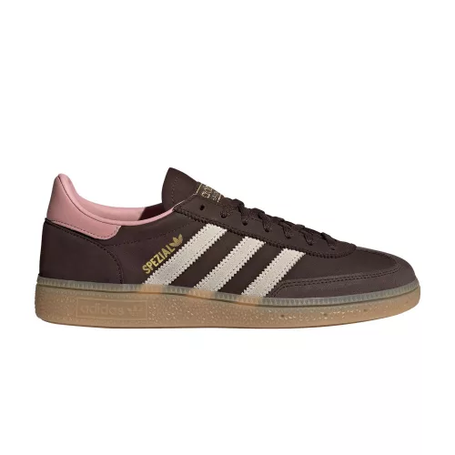adidas Handball Spezial Dark Brown Wonder Mauve dámske nízke streetové tenisky hnedé — produktová fotografia na bielom pozadí, bočný pohľad