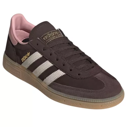 adidas Handball Spezial Dark Brown Wonder Mauve dámske nízke streetové tenisky hnedé — produktová fotografia na bielom pozadí, bočný pohľad