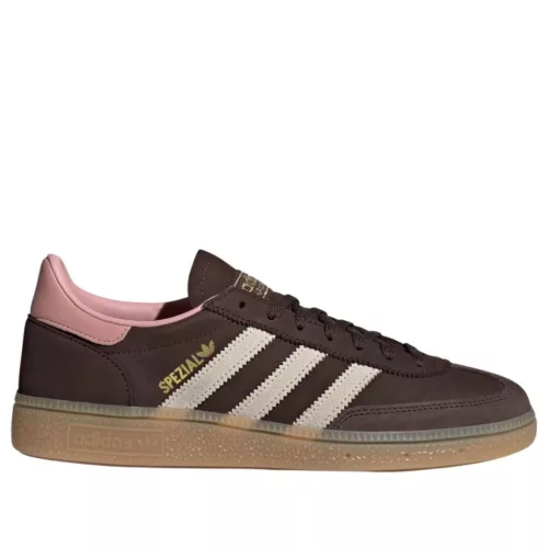adidas Handball Spezial Dark Brown Wonder Mauve dámske nízke streetové tenisky hnedé — produktová fotografia na bielom pozadí, bočný pohľad