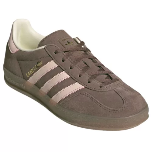 adidas Gazelle Indoor Earth Strata Wonder Quartz dámske nízke streetové tenisky hnedé-ružové — produktová fotografia na bielom pozadí, bočný pohľad