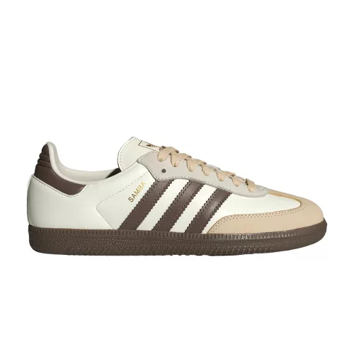 adidas Samba OG Off White Earth Strata Gum dámske nízke streetové tenisky lomené biele-biele — produktová fotografia na bielom pozadí, bočný pohľad