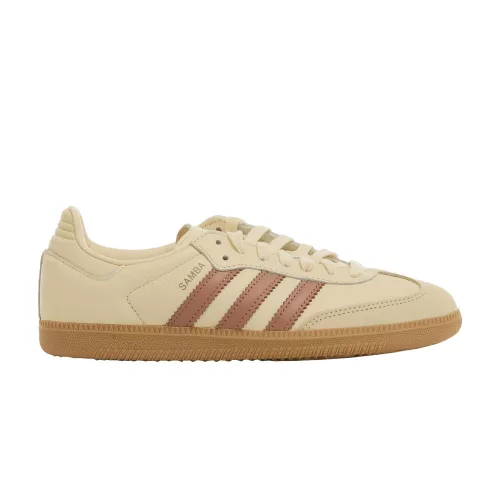Adidas Samba OG 'Wonder White Warm Clay' nízke streetové tenisky krémové-biele — produktová fotografia na bielom pozadí, bočný pohľad