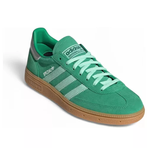 adidas Handball Spezial Semi Court Green Clear Mint Gum dámske nízke streetové tenisky zelené-mentolové — produktová fotografia na bielom pozadí, bočný pohľad
