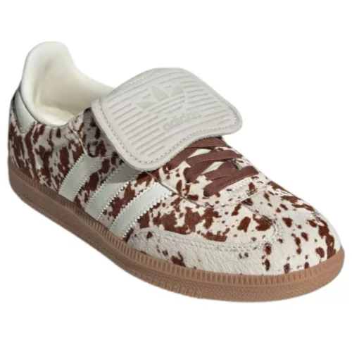 adidas Samba LT Cow Print Brown White dámske nízke streetové tenisky hnedé-biele — produktová fotografia na bielom pozadí, bočný pohľad