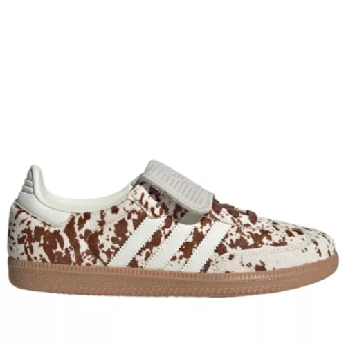 adidas Samba LT Cow Print Brown White dámske nízke streetové tenisky hnedé-biele — produktová fotografia na bielom pozadí, bočný pohľad