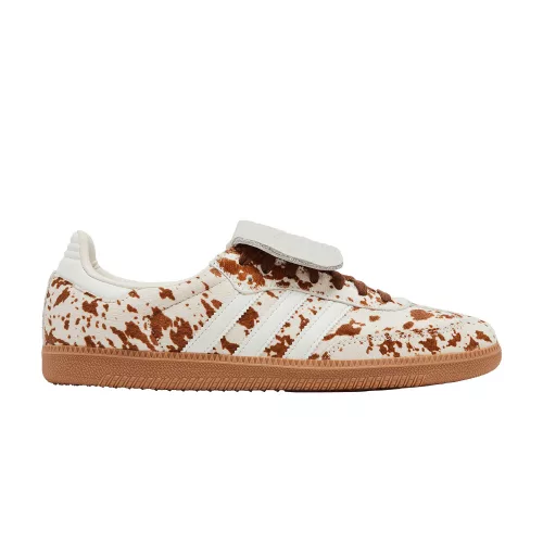 adidas Samba LT Cow Print Brown White dámske nízke streetové tenisky hnedé-biele — produktová fotografia na bielom pozadí, bočný pohľad