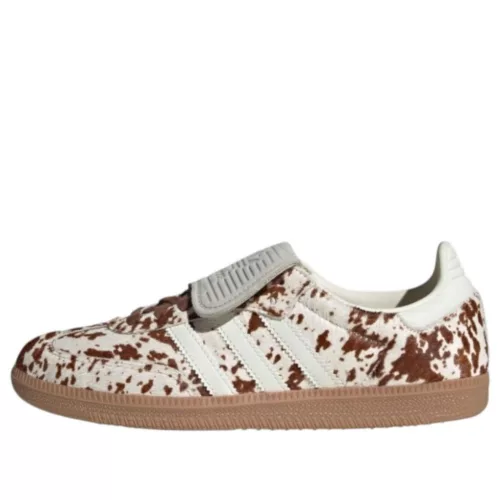adidas Samba LT Cow Print Brown White dámske nízke streetové tenisky hnedé-biele — produktová fotografia na bielom pozadí, bočný pohľad