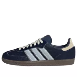 adidas Samba OG Pony Hair Night Indigo Clear Sky dámske nízke streetové tenisky indigové — produktová fotografia na bielom pozadí, bočný pohľad