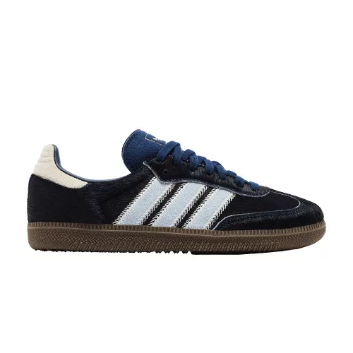 adidas Samba OG Pony Hair Night Indigo Clear Sky dámske nízke streetové tenisky indigové — produktová fotografia na bielom pozadí, bočný pohľad