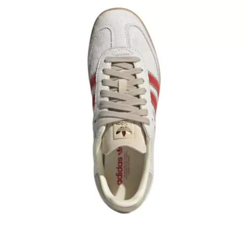 adidas Samba OG Pony Hair Wonder Beige Better Scarlet dámske nízke streetové tenisky béžové — produktová fotografia na bielom pozadí, bočný pohľad